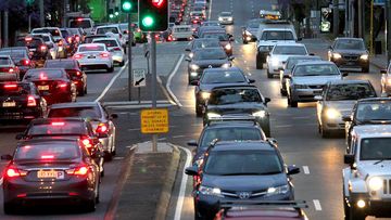 Cars in peak hour at Kangaroo Point in Brisbane