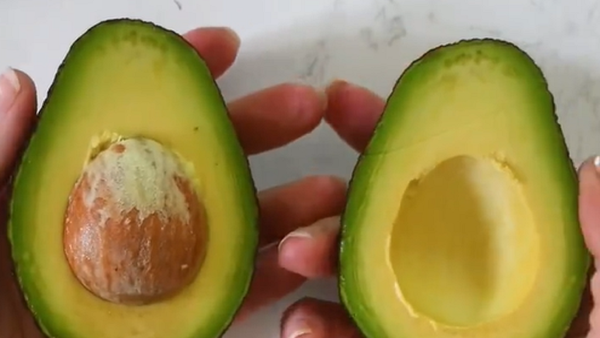 Perfectly ripe avocado cut in half photo