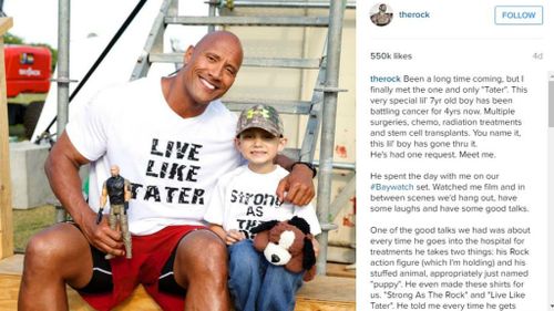 Young boy with cancer receives his wish to meet The Rock