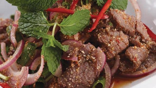 Yum nam tok salad (spicy beef salad)