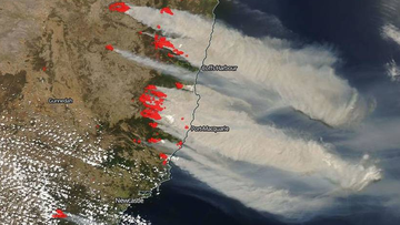Smoke from the unprecedented number of bushfires burning on the east coast was visible from space. 