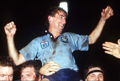 Steve Mortimer gets chaired from the field after leading  NSW to its first series win in 1985.
