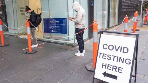 A coronavirus testing queue in Melbourne.