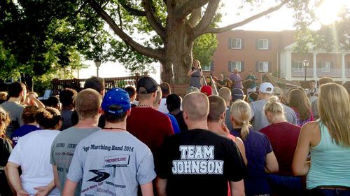 Prayer service at Campbellsville University for the four firefighters hurt during an ice bucket challenge on the campus. (Twitter/@JoshBreslowWLEX)