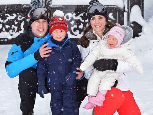 The Cambridges pose for a family photo on their first holiday together since the birth of Princess Charlotte. (AAP)