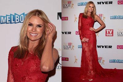 Sonia Kruger in her go-to red and killing it! It's all about the lace this year.