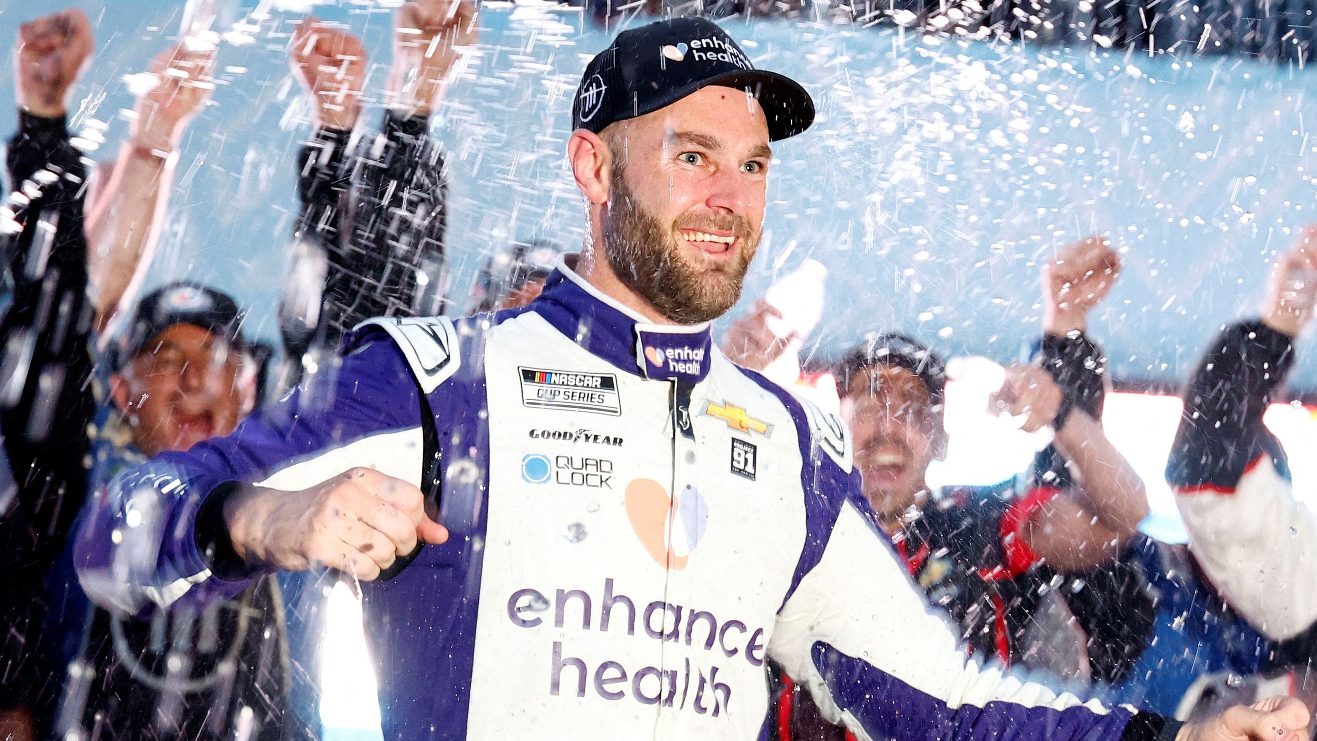 Shane van Gisbergen celebrates after winning his first NASCAR Cup Series race on the streets of Chicago.