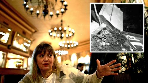 Vesper Vulovic in 2008 and, inset, the wreck of the plane from which she plunged 10kms and survived. (Photos: AP).