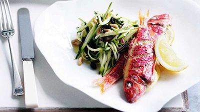<strong>Roast red mullet with zucchini agrodolce</strong>