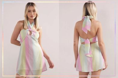 9PR: ﻿Dazie Technicolor Dream Halter Ombre Mini Dress