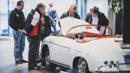 Looking under the bonnet of a 356, the very first Porsche to roll off the production line in Stuttgart.