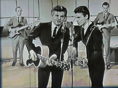 A video still of the Everly Brothers, featuring Phil (left) and Don (right).