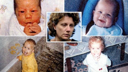 Kathleen Folbigg (centre) and her four children (clockwise from top left) Caleb, Patrick, Sarah and Laura. (AAP)