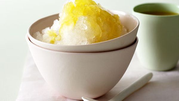 Ginger and lime shaved ice with mango syrup