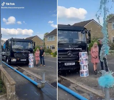 Couple use family business truck to do gender reveal. 