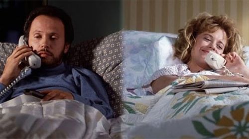 Rob Reiner and Billy Crystal would talk on the phone while watching TV, inspiring this scene.
