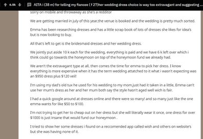 Bride cancels wedding after discovering Reddit thread by fiance complaining about her dress, calling it too expensive