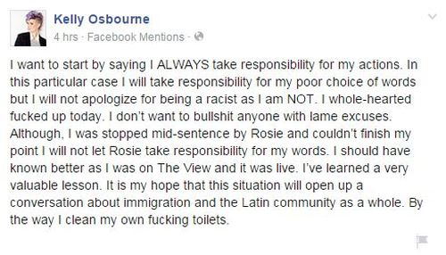 Kelly Osbourne took to her Facebook page to apologise for the mistake. 