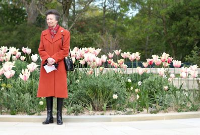 LONDON, ENGLAND - APRIL 21: Princess Anne, Princess Royal smiles before giving a speech during the official opening of the Queen Elizabeth II Garden in The Regents Park on the 100th anniversary of her mother's birth on April 21, 2026 in London, England. (Photo by John Phillips/Getty Images)