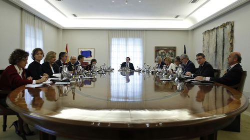 Spain's Prime Minister Mariano Rajoy presides over a Cabinet meeting in Madrid, Spain. (AP)