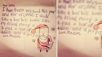 Christmas is only a couple of weeks away, and children across the world are busy penning their letters to the big man in the North Pole.<br><br>Maeve has asked for somewhere for Barbie to live, a pet pig, and a box of tacos. Barbie and the pig might get hungry! (Instagram, @thepfisterhotel)<br><br><b>Click through the gallery to see some of the weird and wonderful items they have been requesting.</b>