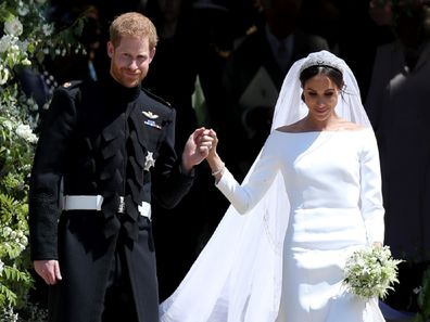 Prince Harry and Meghan Markle leave St George's Chapel in Windsor Castle after their wedding.
