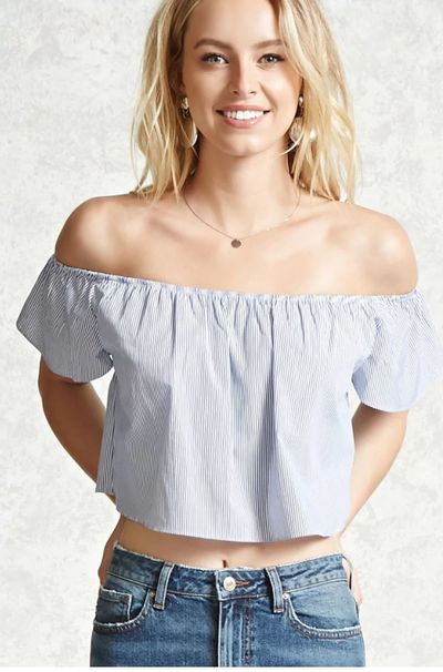 <a href="http://www.forever21.com/Product/Product.aspx?BR=&amp;Category=top_blouses-off-shoulder&amp;ProductID=2000132784&amp;VariantID=" target="_blank">Forever 21 Contemporary Ruffle Top, $14.90.</a>