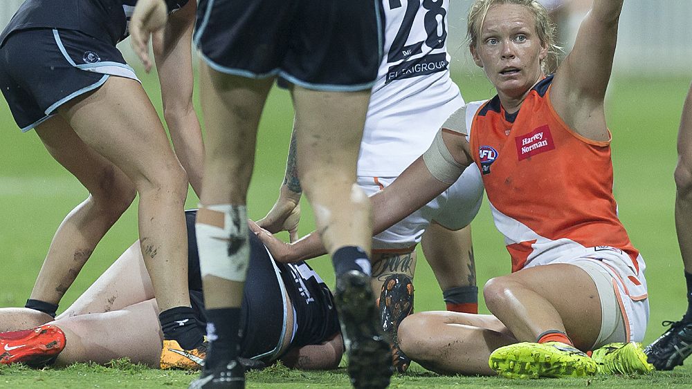 AFLW star injured as Carlton smash GWS Giants in wet and wild encounter