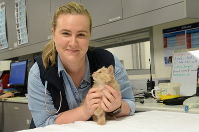 Dr Jessica Wilde with an orange kitten.