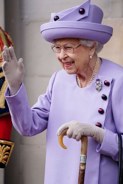 Queen Elizabeth II attends an armed forces act of loyalty parade in the gardens of the Palace of Holyroodhouse, Edinburgh, Tuesday, June 28, 2022. 