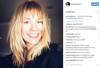 An hour or later January posted a self-portrait to her Instagram account showing off an edgy new style. Her 70's-inspired 'shag' comes complete with choppy bangs and January is clearly pretty chuffed with it.<br />
"Thanks for the shag," she posted cheekily.