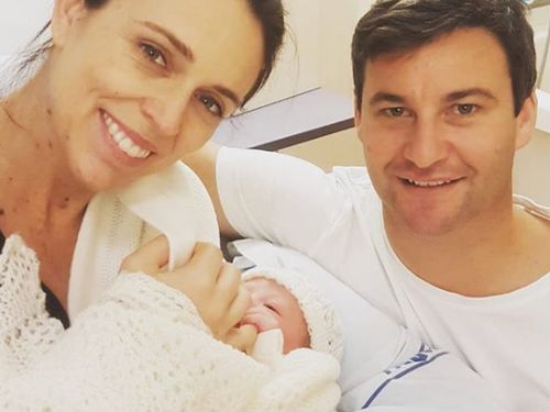 New Zealand Prime Minister Jacinda Ardern with her partner Clarke Gayford and their new daughter. (Supplied)
