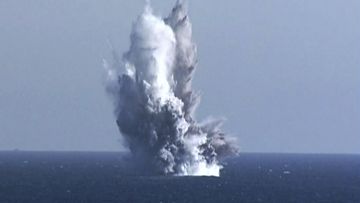 Shows what they say is an underwater blast of test warhead loaded to an unmanned underwater nuclear attack craft &quot;Haeil&quot; during an exercise around Hongwon Bay in waters off North Korea&#x27;s eastern coast Thursday, March 23, 2023.  
