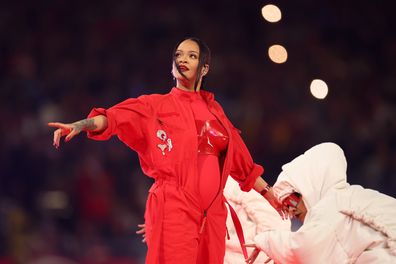 Rihanna performs onstage during the Apple Music Super Bowl LVII Halftime Show at State Farm Stadium on February 12, 2023 in Glendale, Arizona. (Photo by Ezra Shaw/Getty Images)