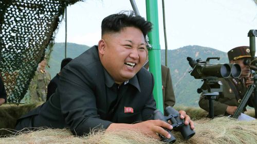 North Korean leader Kim Jong-un at a live-fire drill by a North Korean artillery unit near the eastern border with South Korea. (AAP)