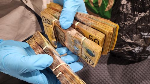Cash recovered by NSW and WA Police in Strike Force Bloomfield drug bust.