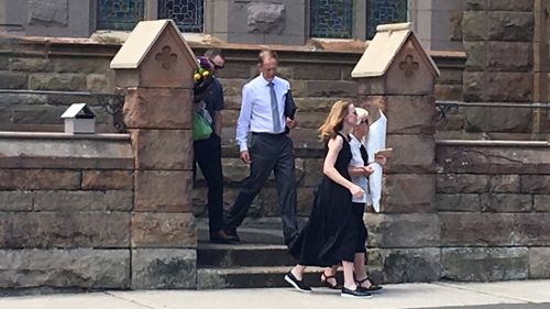 Mr Morgan's family leave his funeral today. (9NEWS)