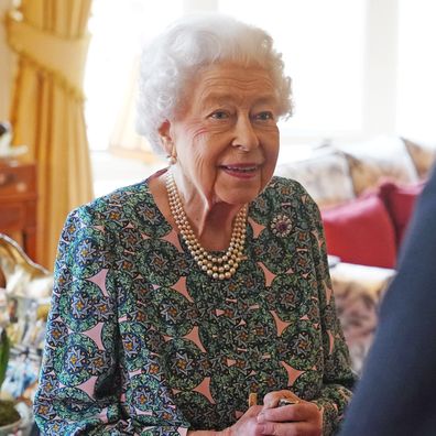 Queen Elizabeth II speaks during an audience at Windsor Castle when she met the incoming and outgoing Defence Service Secretaries at Windsor Castle on February 16, 2022 in Windsor, England. 