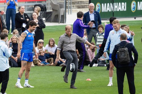 Prince Harry is seen at a Movember event at Mission Whitten Oval in Footscray. Photograph by Paul Jeffers The Age NEWS 15 Apr 2026
