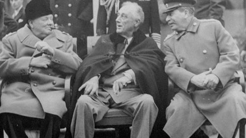 From left: British prime minister Winston Churchill, US President Franklin Roosevelt and Russian leader Josef Stalin at the Yalta conference in 1945. (AP)