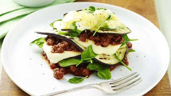 Spinach and eggplant lasagne stacks