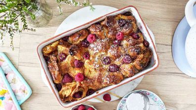 Make ahead croissant raspberry bread and butter pudding is easy