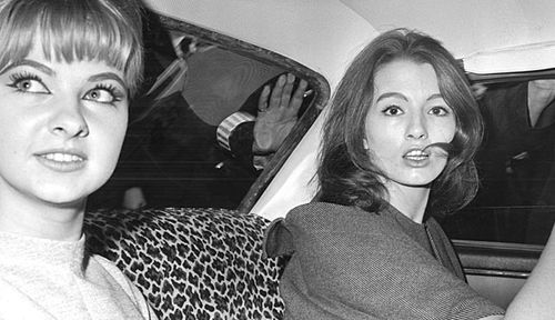 Christine Keeler, (right), and Mandy Rice-Davies, two of the witnesses in the vice charges case against Stephen Ward . (Photo: AAP).