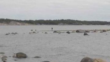 The figure in black photographed near the area where the mystery vessel reportedly surfaced. (Dagens Nyheter)