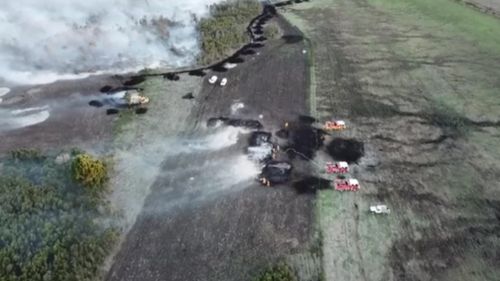 Drone video captured the peat fires smouldering in the state's southwest. 