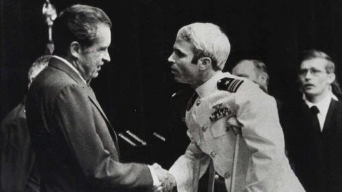 John McCain meeting then-President Richard Nixon upon his release in 1973. (AAP)