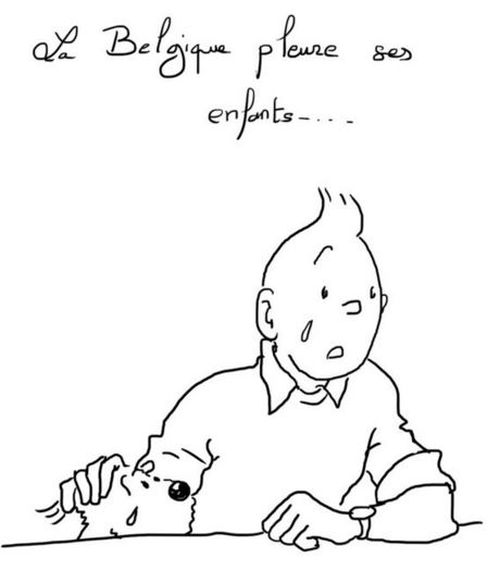 'Belgium is crying for its children', reads this cartoon by French librarian Bernard Mnich.