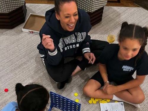 Vice President Kamala Harris was pictured relaxing with her family and enjoying a glass of wine after losing the US election to Donald Trump.