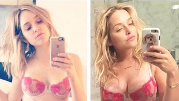 Jenny Mollen at zero weeks and then, 33 weeks. Image: Instagram/@jennyandteets2