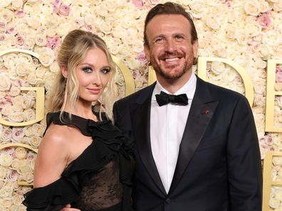 BEVERLY HILLS, CALIFORNIA - JANUARY 05: (L-R) Kayla Radomski and Jason Segel attend the 82nd Annual Golden Globe Awards at The Beverly Hilton on January 05, 2025 in Beverly Hills, California. (Photo by Amy Sussman/Getty Images)